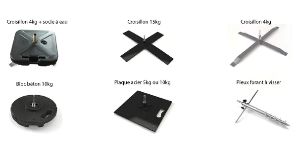 6 choix de socle pour un drapeau publicitaire